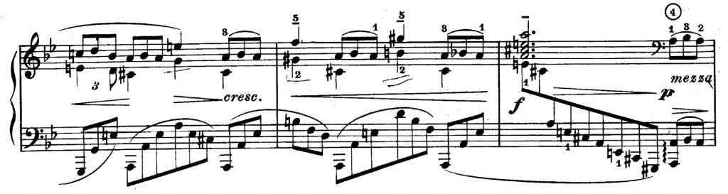 Partitura de piano com dinâmica musical