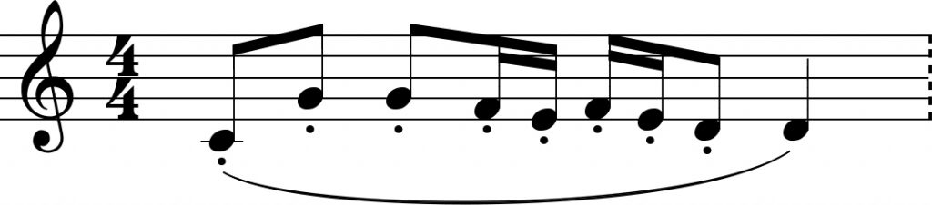 Partitura com o tipo de articulação no piano portato